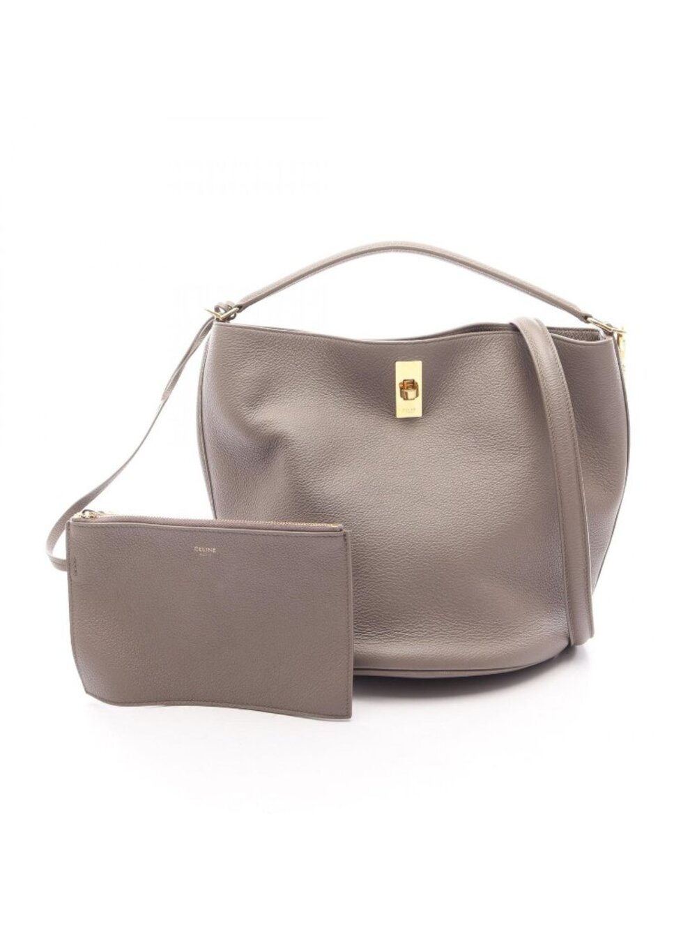 Celine Handbag Bucket 16 2-Way Greige Leather